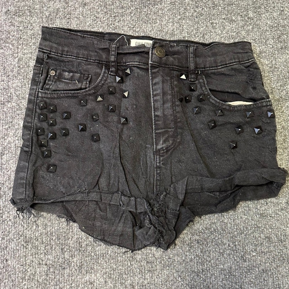 GRG DNM Shorts Womens Size 24 Black Studded High Rise Cutoff Frayed Hem Stretch